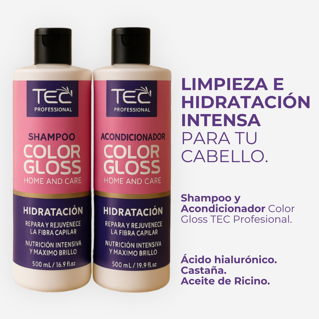 Kit TEC Color Gloss castaña – Limpieza suave y nutrición profunda para un cabello radiante