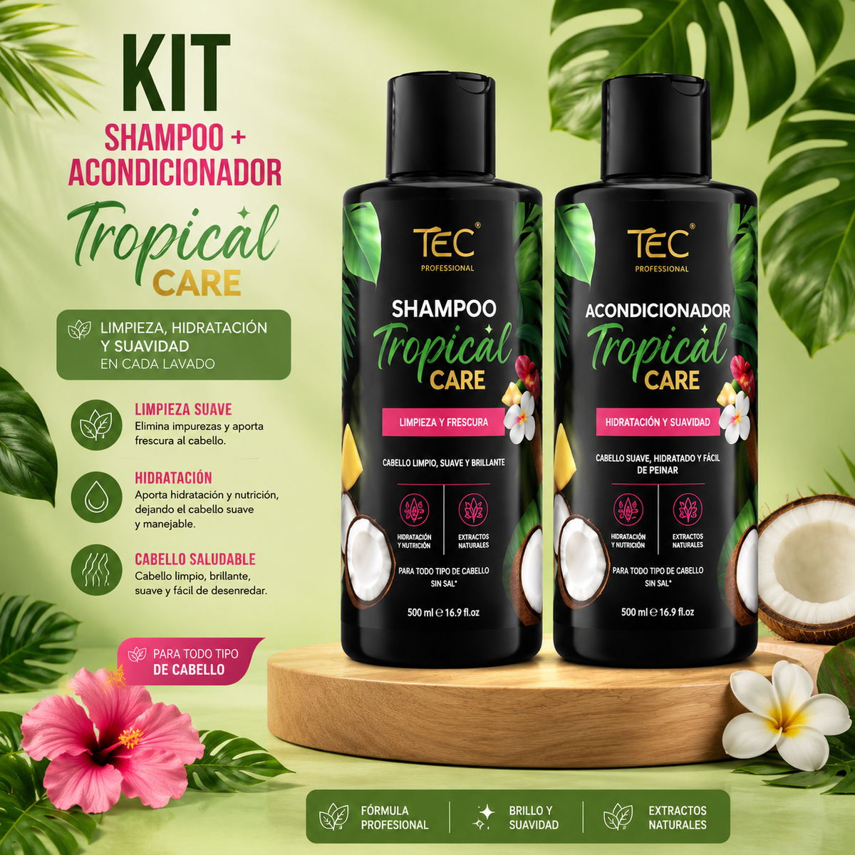 Kit Shampoo y acondicionador  Tropical Care Hidratación 500 ml