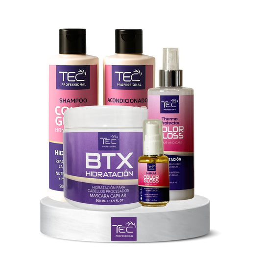 Kit TEC Color Gloss castaña hidratación intensa + Protector térmico +mascarilla + botox + óleo