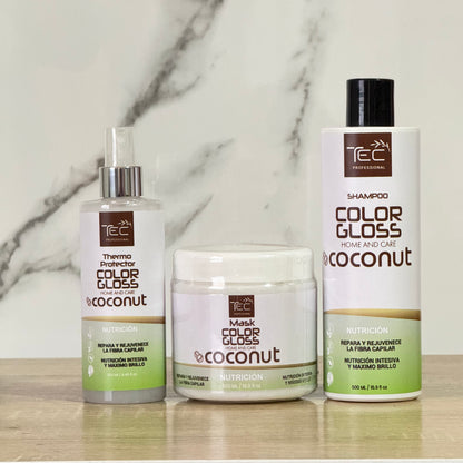 Kit TEC Color Gloss Coconut nutrición intensa + Protector térmico +mascarilla Coconut