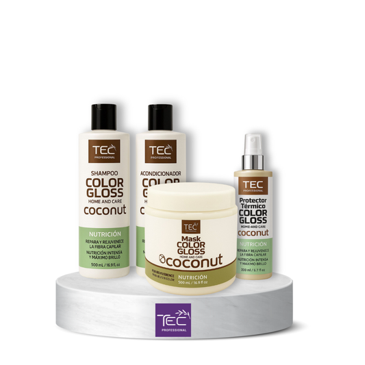 Kit TEC Color Gloss Coconut nutrición intensa + Protector térmico +mascarilla Coconut