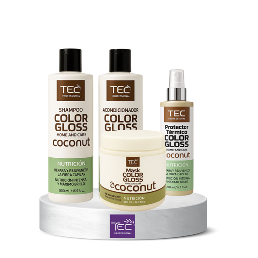 Kit TEC Color Gloss Coconut nutrición intensa + Protector térmico +mascarilla Coconut