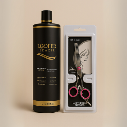 Kit Loofer Profesional – Alisado Perfect Hair 1L + Tijera de Entresacar Yes Bella